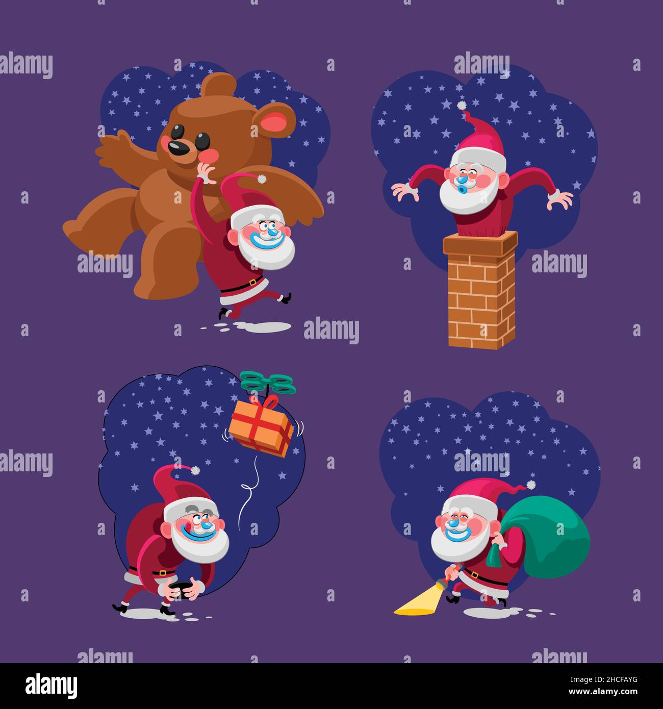 hand drawn santa claus characters collection abstract design vector ...