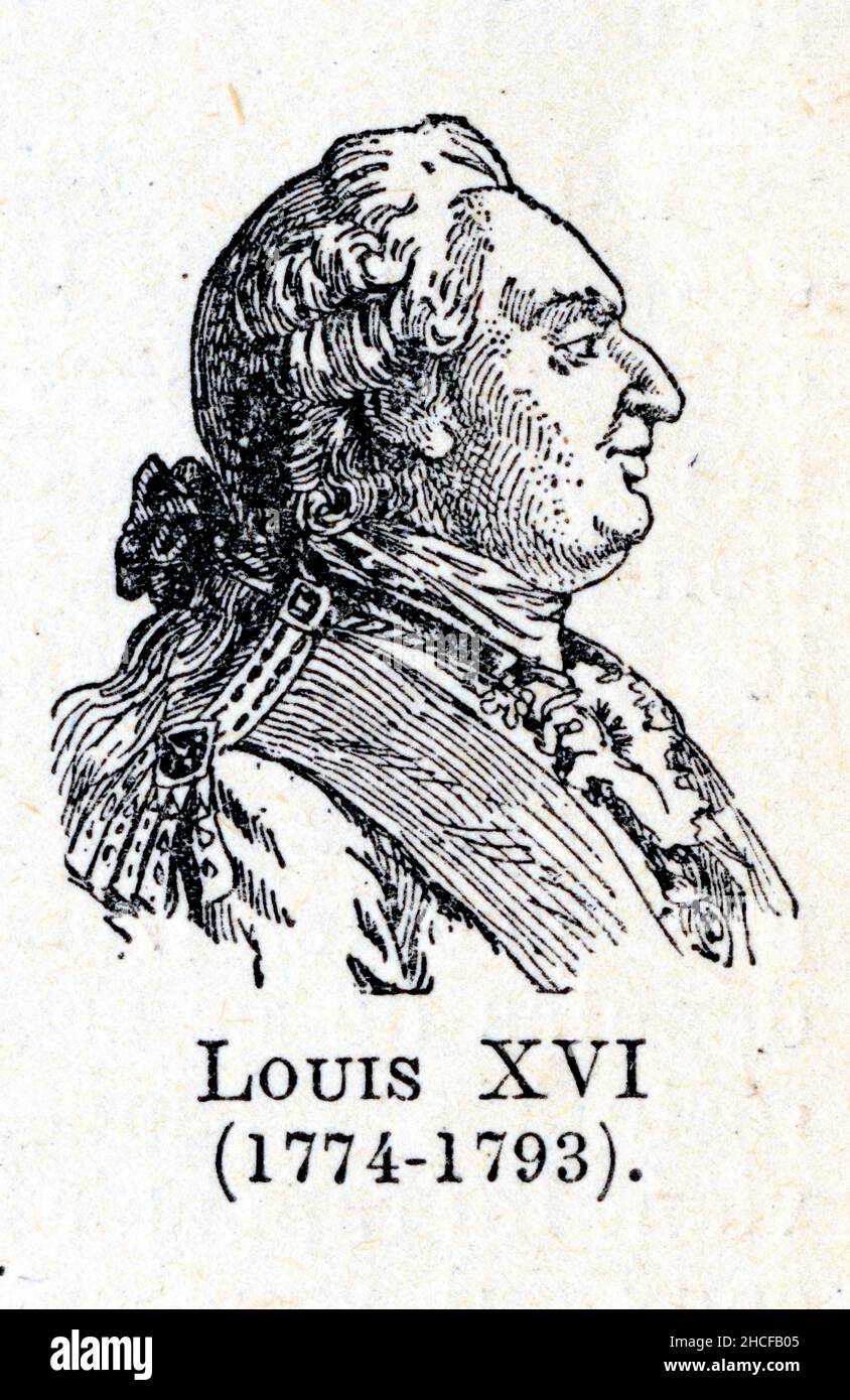 Louis XVI, né le 23 août 1754 à Versailles sous le nom de Louis-Auguste de France et mort guillotiné le 21 janvier 1793 à Paris, est roi de France et Stock Photo