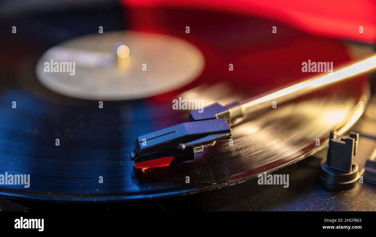 Closeup View Of A Vinyl Disk Turntable And Tonearm In Action Retro Music Playing Technology Stock Photo Alamy