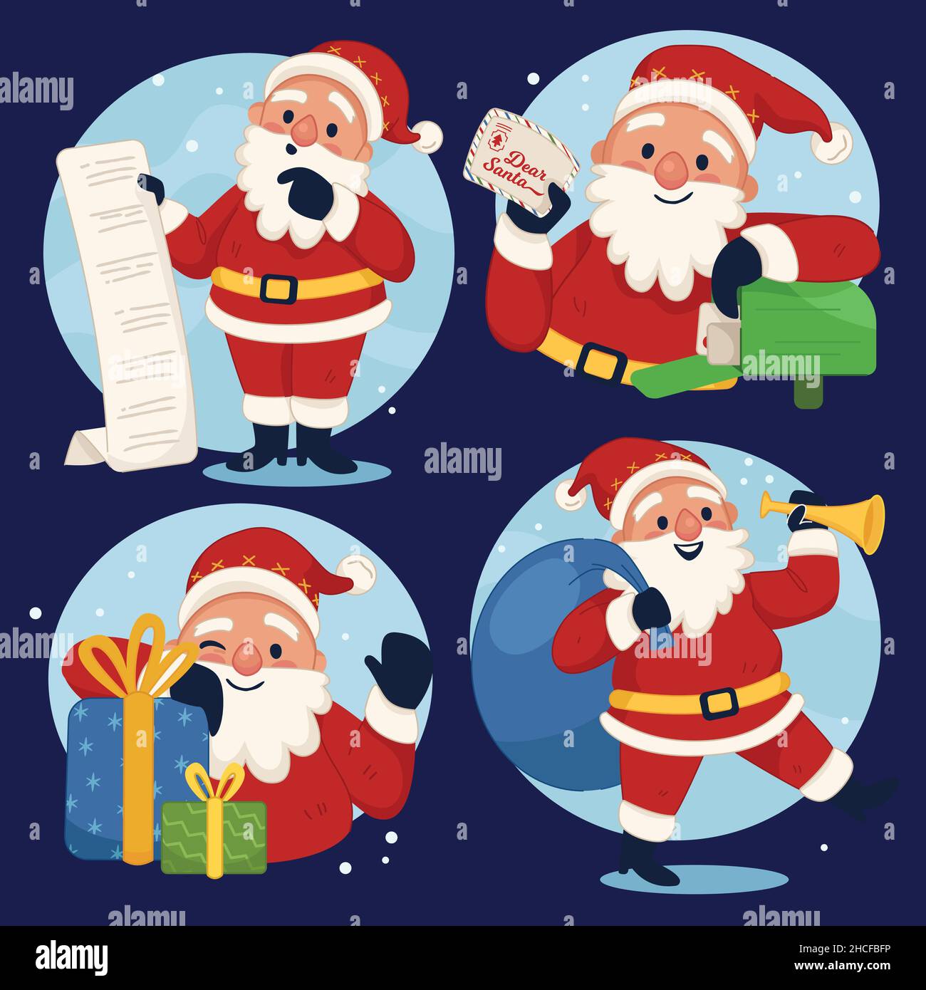 Abstract Santa Design hand drawn flat santa claus characters collection abstract design ...