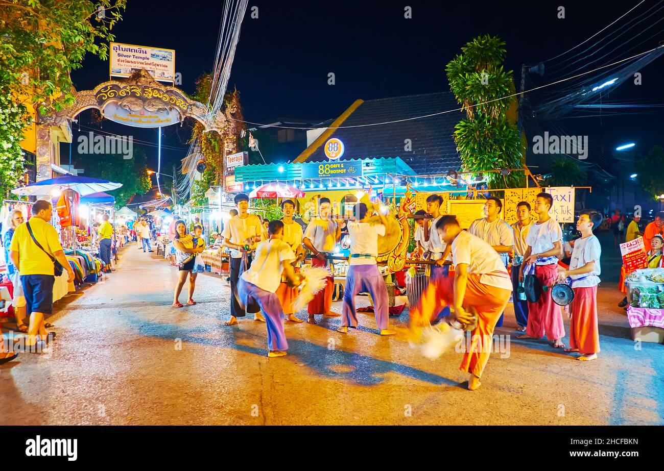 CHIANG MAI, THAILAND - MAY 4, 2019: Two young artists perform ritual ...