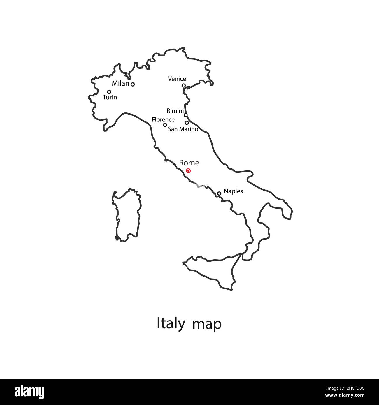 Italy world map country outline in black contour. Vector illustration. Stock Vector