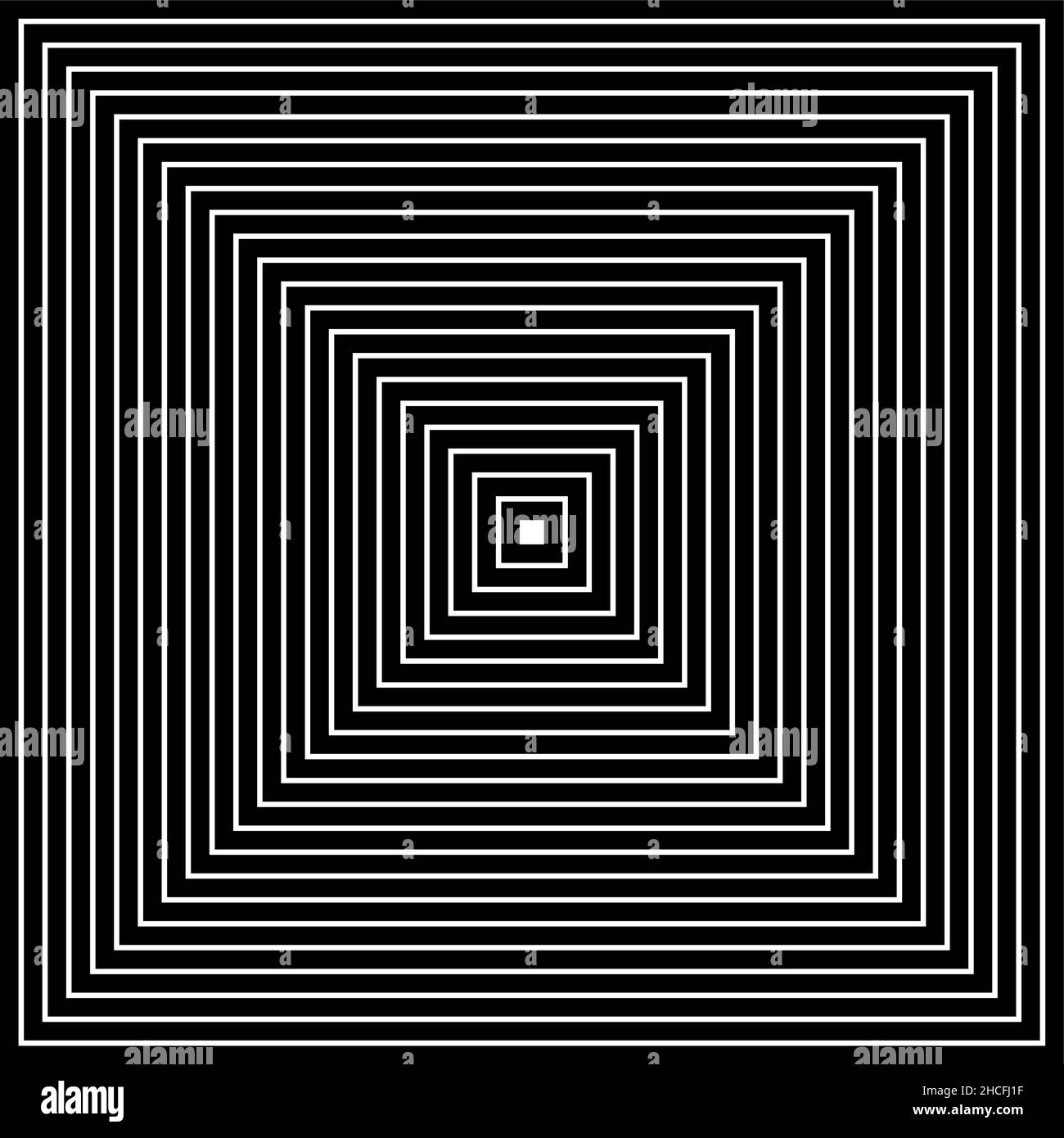 Op Art squares in black an white with diagonal lines making an optical illusion of pyramids or tunnel. Vector isolated on white background Stock Vector