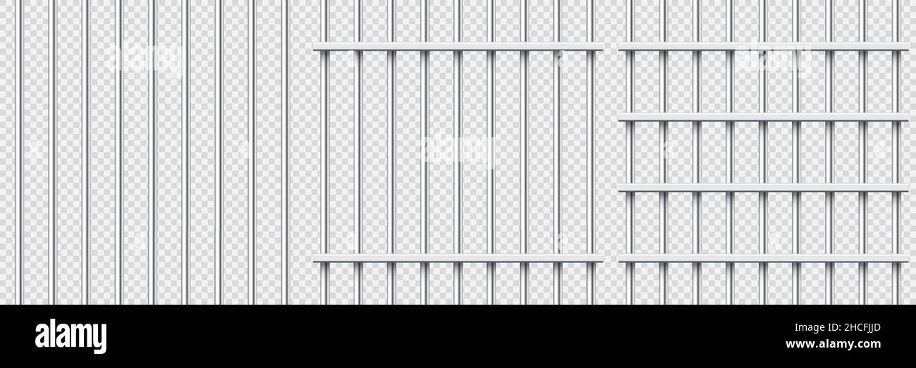 Realistic metal prison bars. Detailed jail cage, prison iron fence. Criminal background mockup