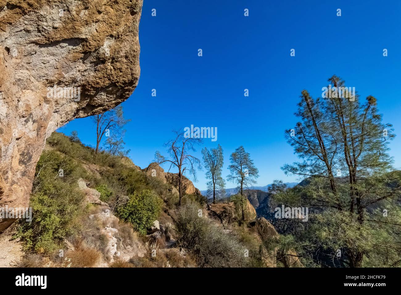 Hiking the High Peaks Trail, a challenging route built by the Civilian Conservation Corps during the Great Depression, Pinnacles National Park, Califo Stock Photo