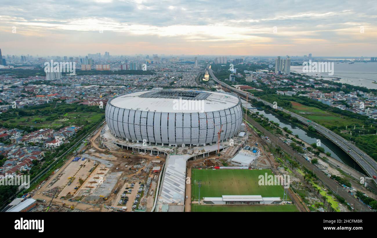 Aerial view. Construction of new football stadium for