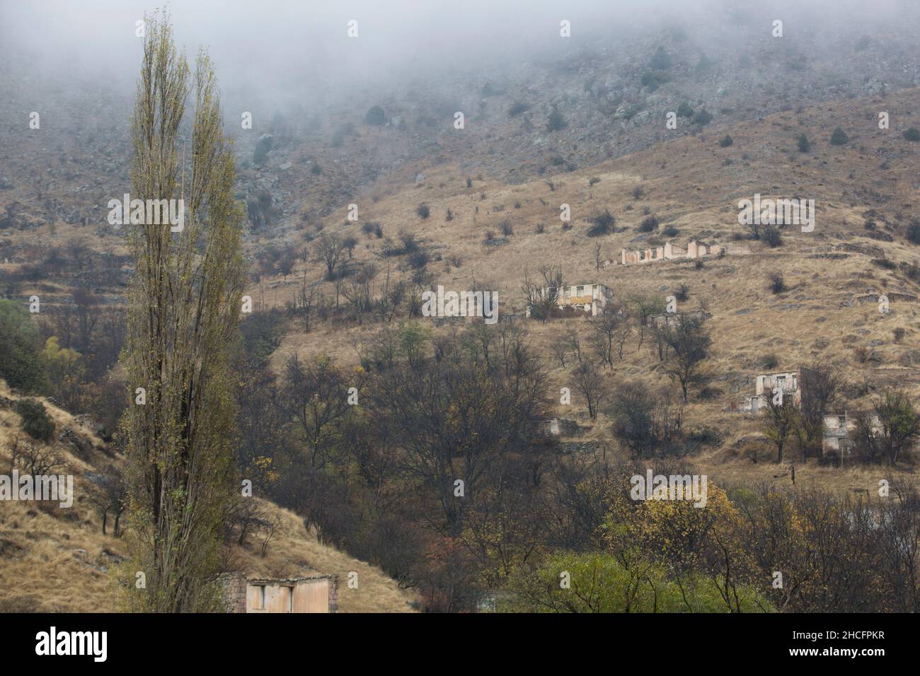 Mountain View has a beautiful morning mist. Stock Photo