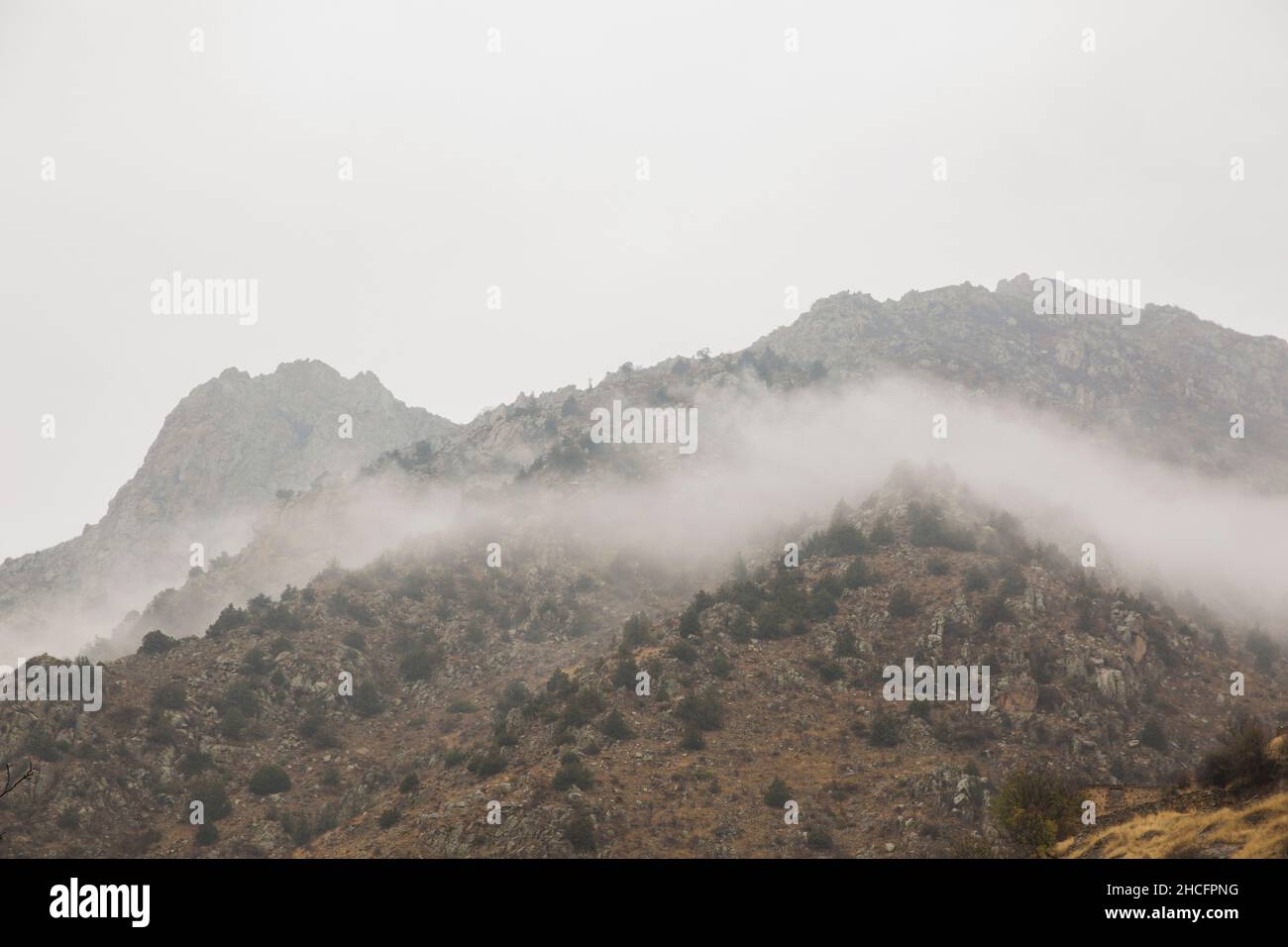 Mountain View has a beautiful morning mist. Stock Photo