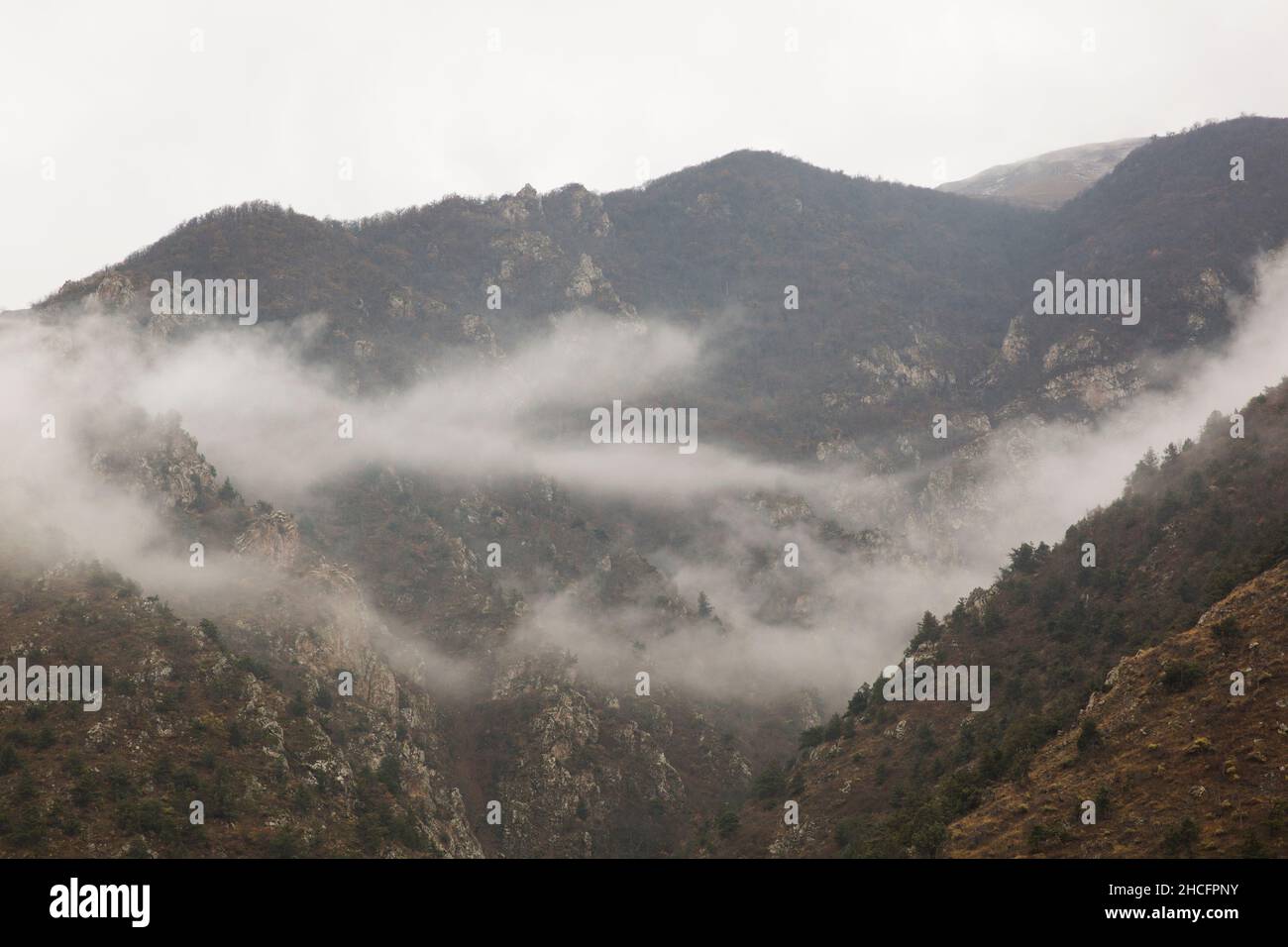 Mountain View has a beautiful morning mist. Stock Photo