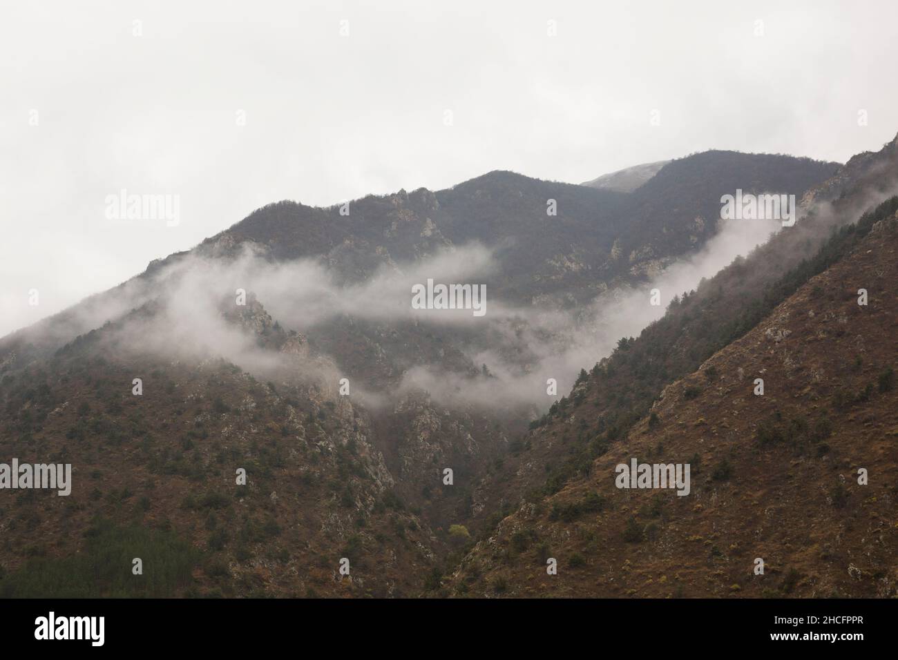 Mountain View has a beautiful morning mist. Stock Photo