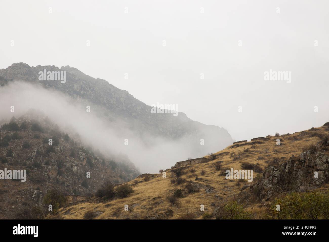 Mountain View has a beautiful morning mist. Stock Photo