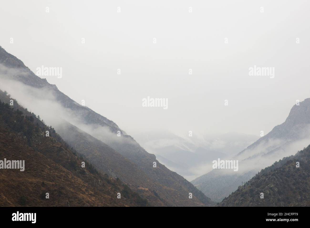 Mountain View has a beautiful morning mist. Stock Photo
