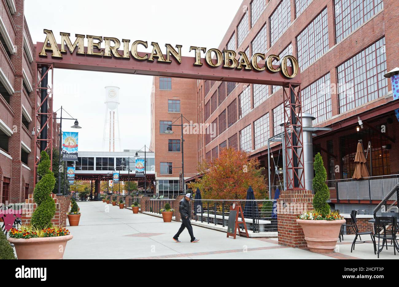American Tobacco warehouse district, Durham, North Carolina. Converted old Tobacco warehouses into business offices and restaurants. Stock Photo