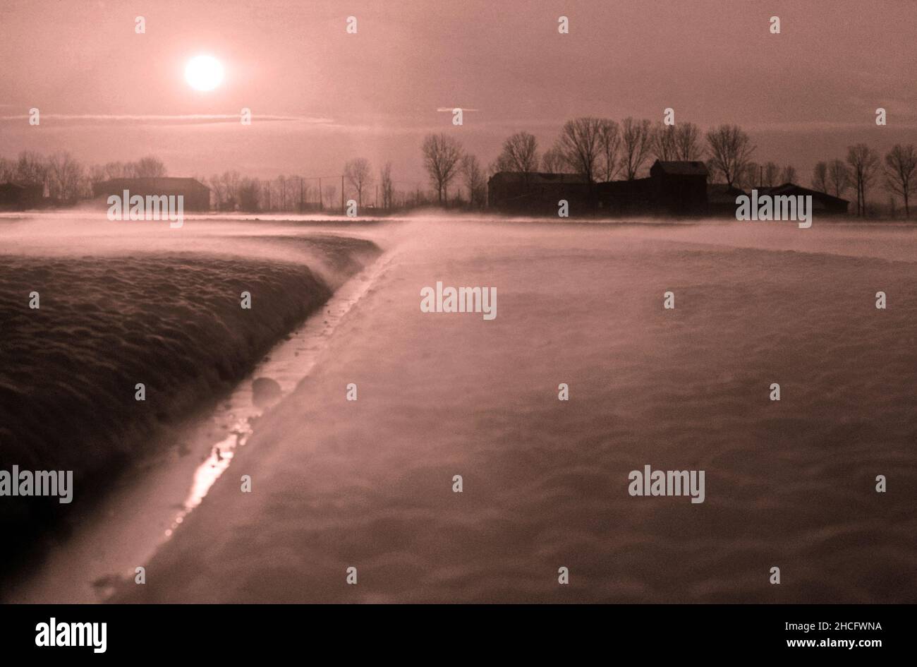 Winter sunset in the Po Valley. Stock Photo