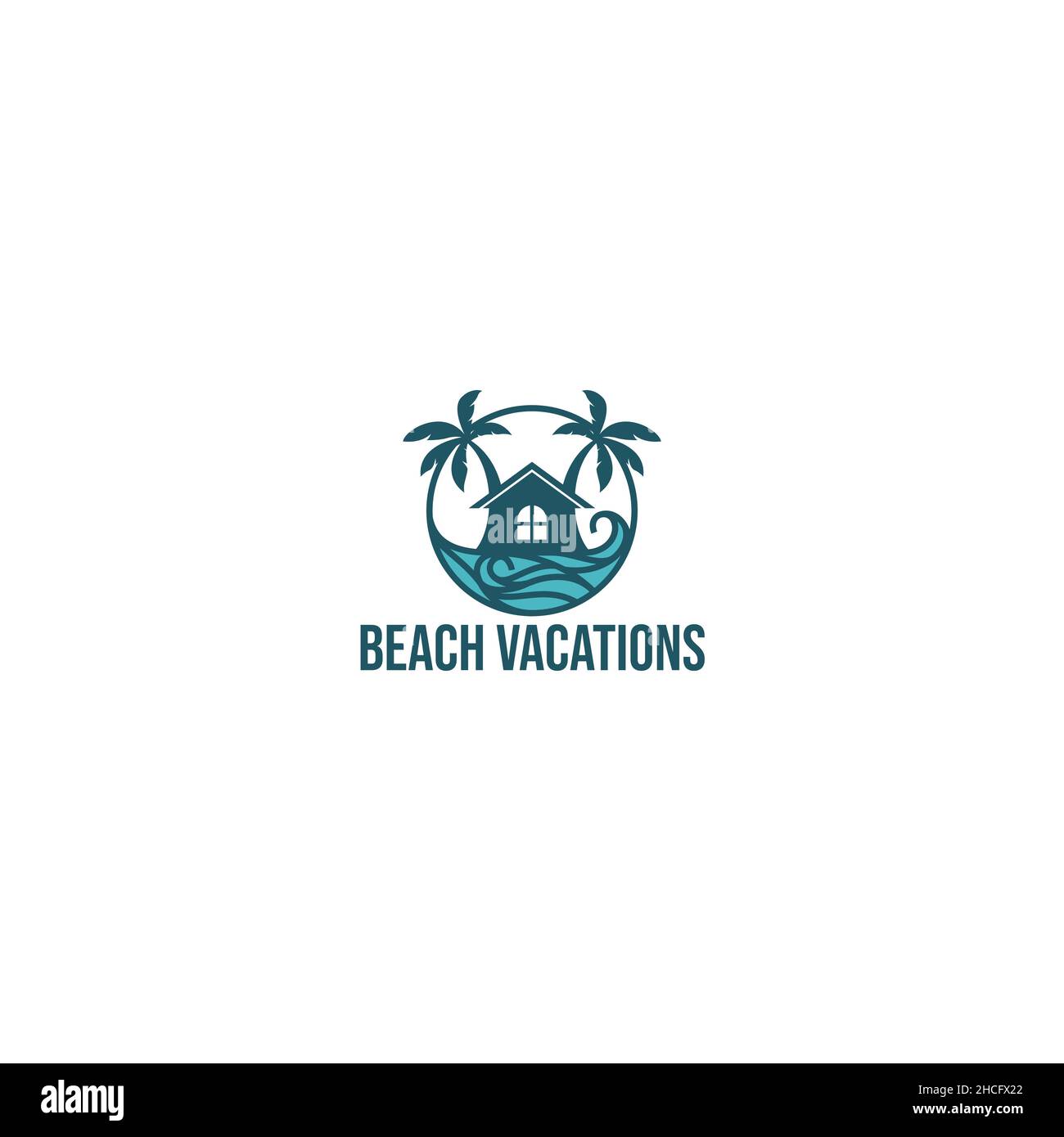 Minimalist flat design Beach Vacations logo design Stock Vector