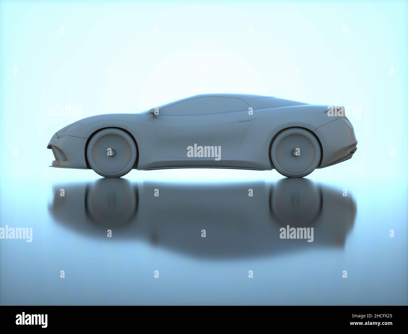 Sports car concept made in 3D software. Concept image of prototype and aerodynamic tests. Stock Photo