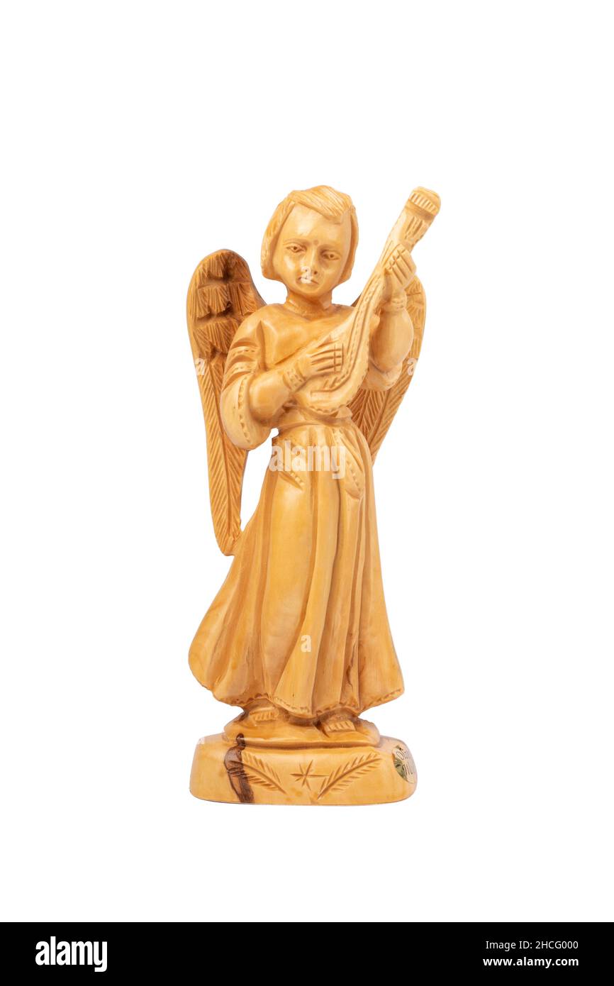 Wooden angel with wings and musical instrument Stock Photo - Alamy