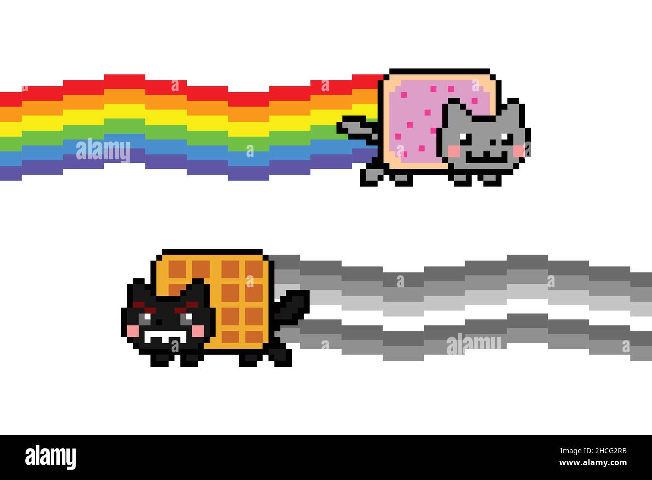 evil and good cat 8 bit vector meme. Colorful pixel art. Flat digital vector illustration Stock Vector