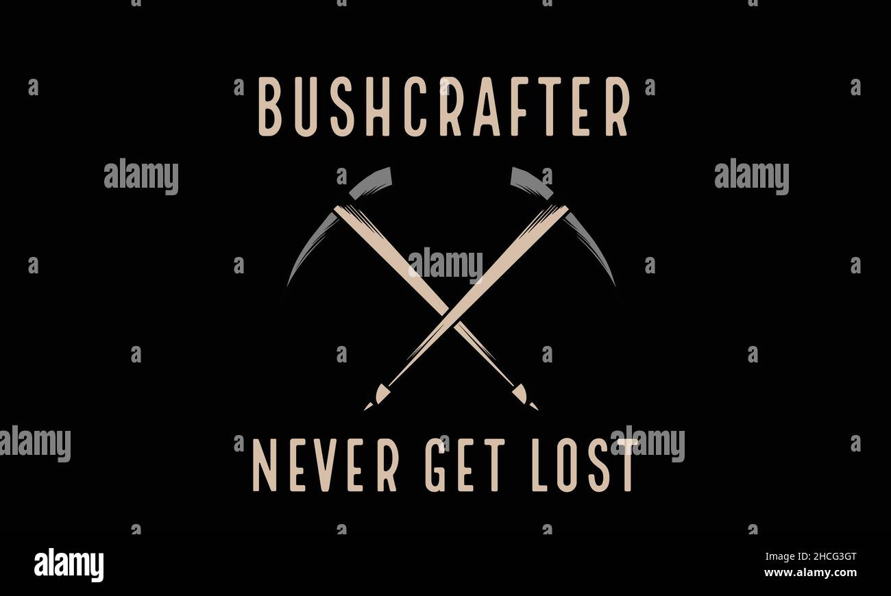 bushcrafter never get lost axe camping monogram text vector template Stock Vector