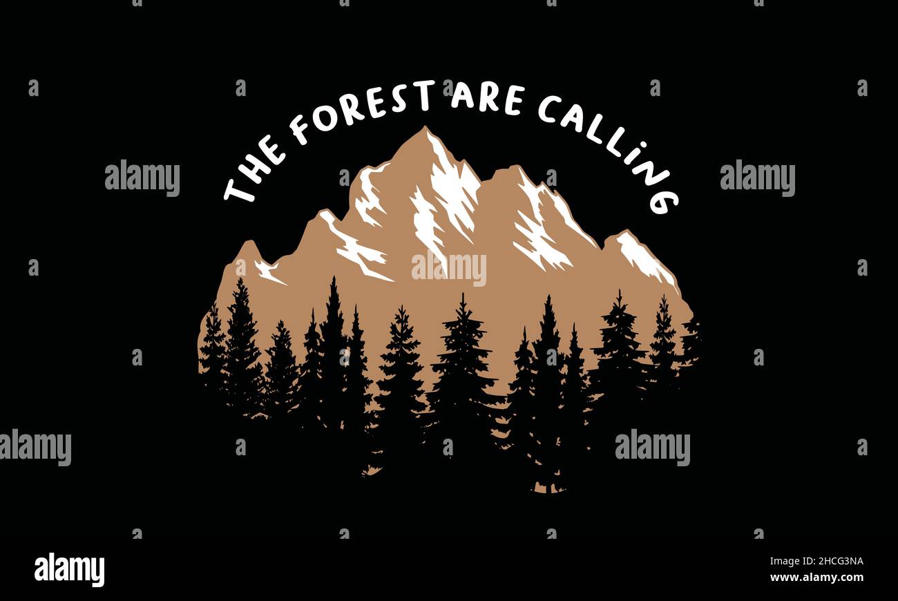 the forest are calling  camping monogram text vector template Stock Vector