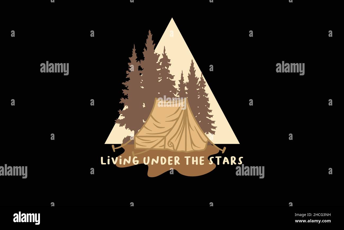living under the star  triangle camping monogram text vector template Stock Vector