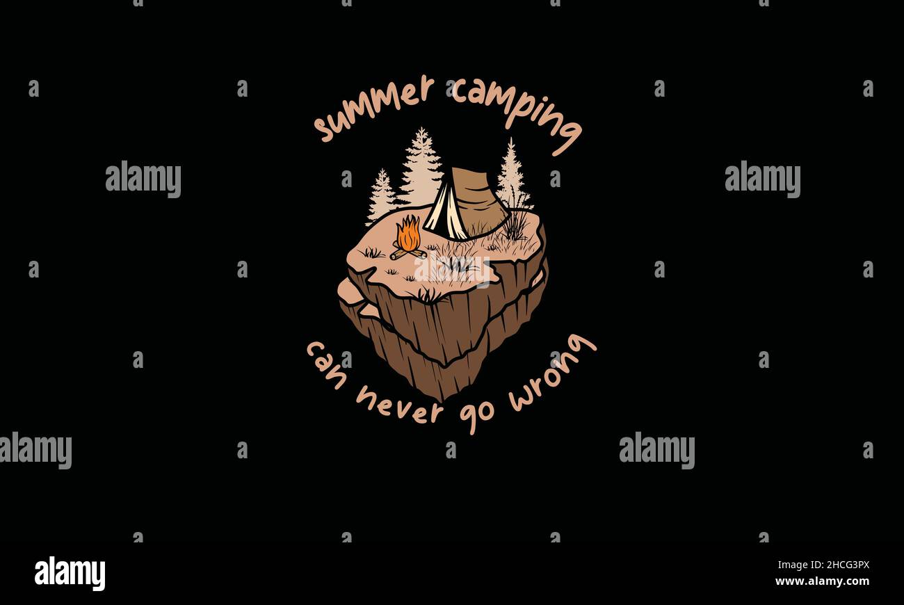 summer camping can never go wrong  camping monogram text vector template Stock Vector