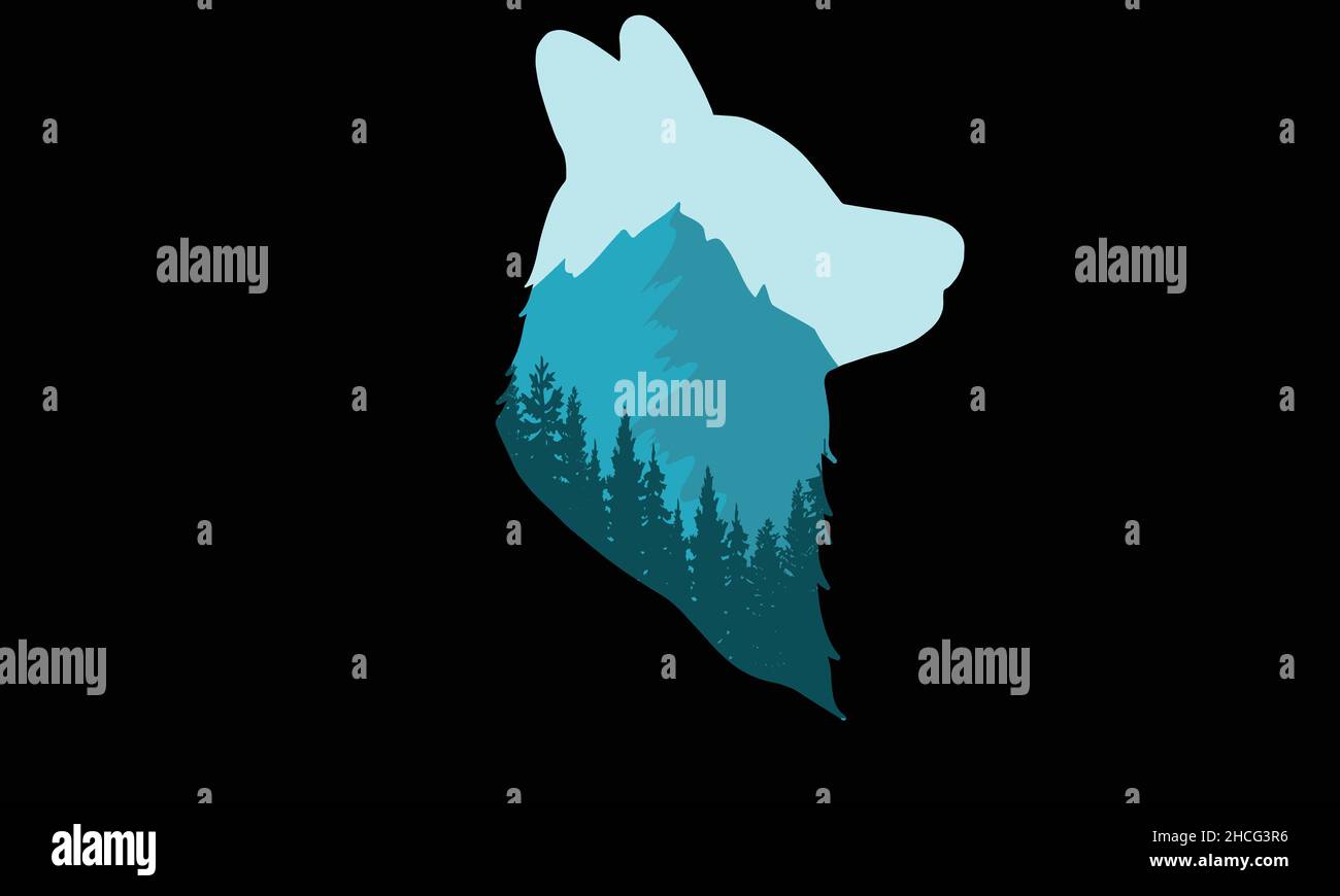 wolf  camping monogram text vector template Stock Vector