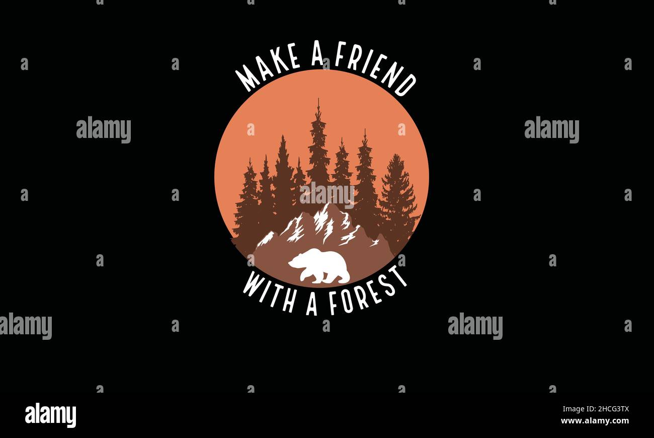 make a friend with the forest  bear camping monogram text vector template Stock Vector