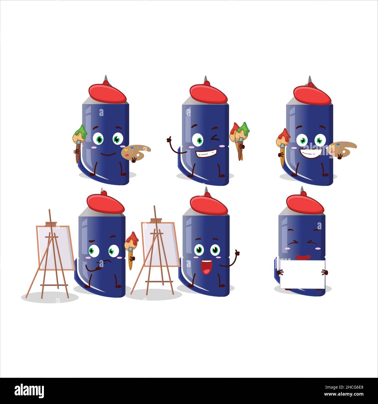 Artistic Artist of Pen cartoon character painting with a brush. Vector