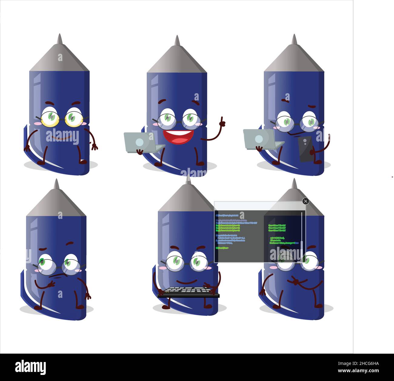 Pen Programmer cute in cartoon character with. Vector illustration ...