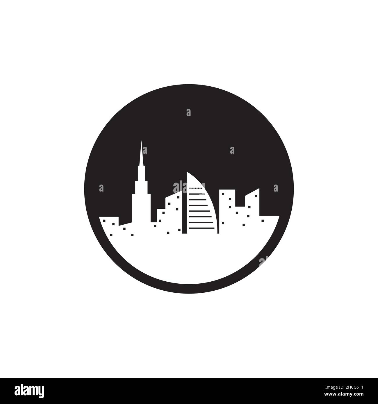 circle night with city building dubai logo design vector graphic symbol icon sign illustration creative idea Stock Vector