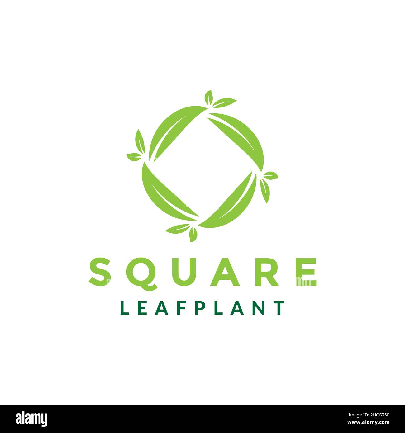 circle square art with green leaf plant logo design vector graphic ...