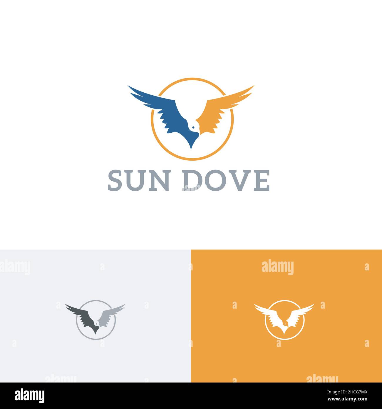 Circle Sun Pigeon Dove Bird Flying Wings Freedom Peace Logo Stock Vector