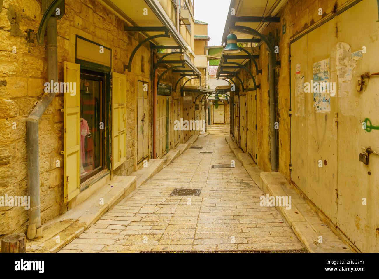 Nazareth, Israel December 24, 2021 View of an empty alley in the old