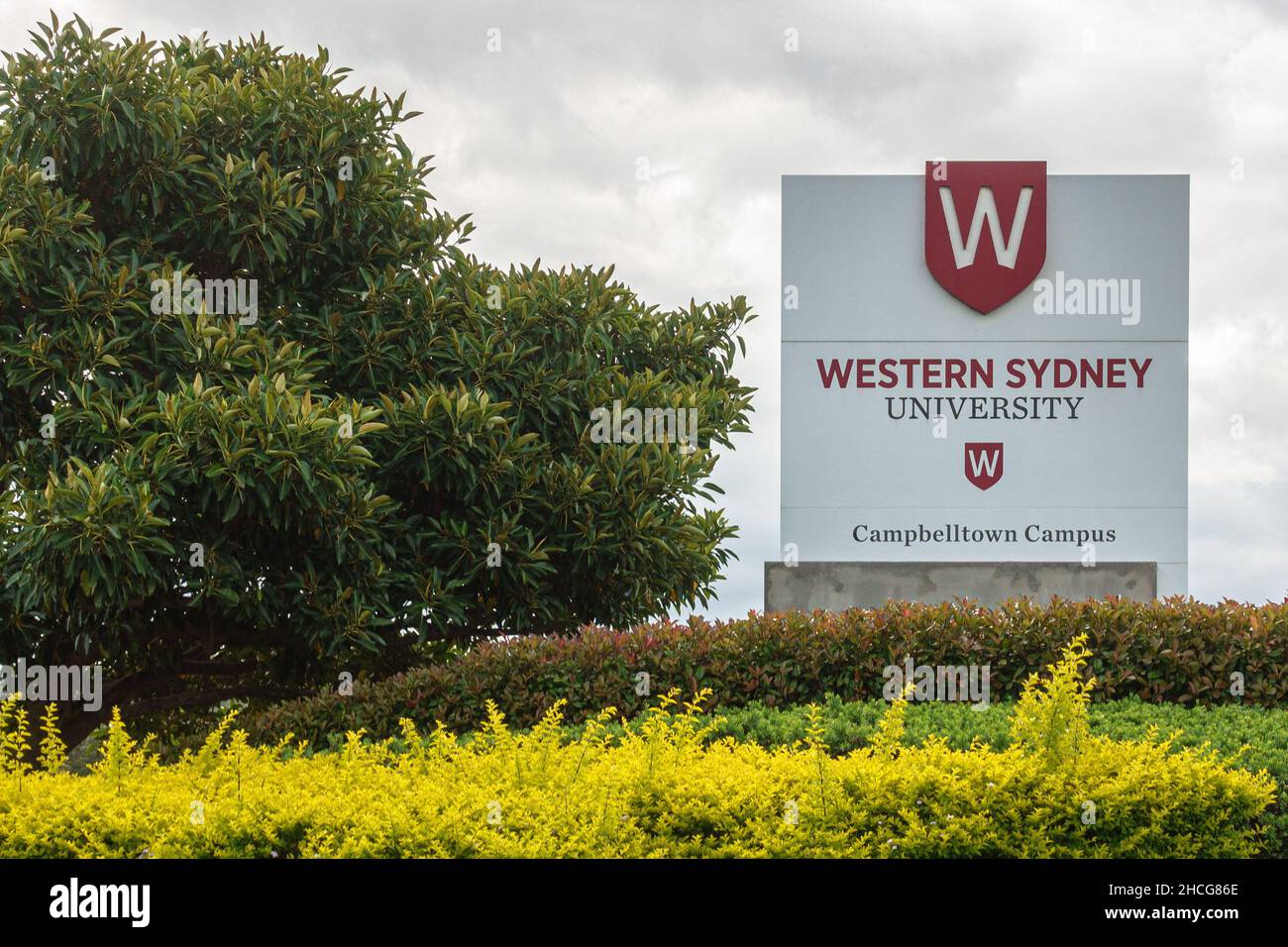 A sign for the Campbelltown campus of Western Sydney University Stock Photo
