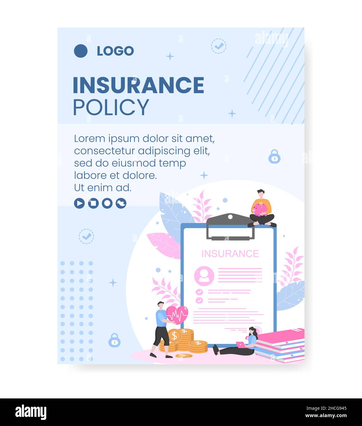Insurance Policy Post Template Flat Design Illustration Editable of Square Background to Social media, Greeting Card or Web Stock Vector