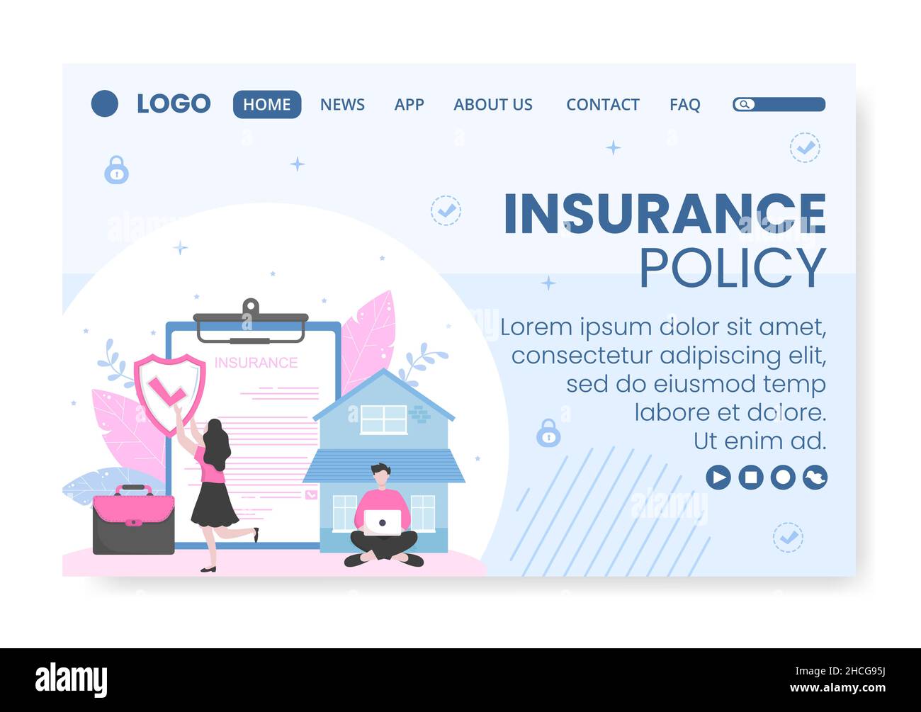 Insurance Policy Post Template Flat Design Illustration Editable of Square Background to Social media, Greeting Card or Web Stock Vector