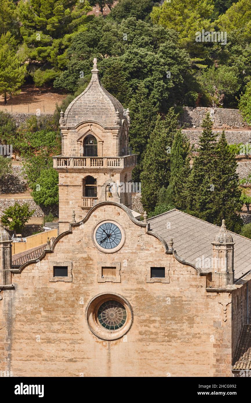 Traditional stone church in Bunyola village, Mallorca island. Balearic, Spain Stock Photo