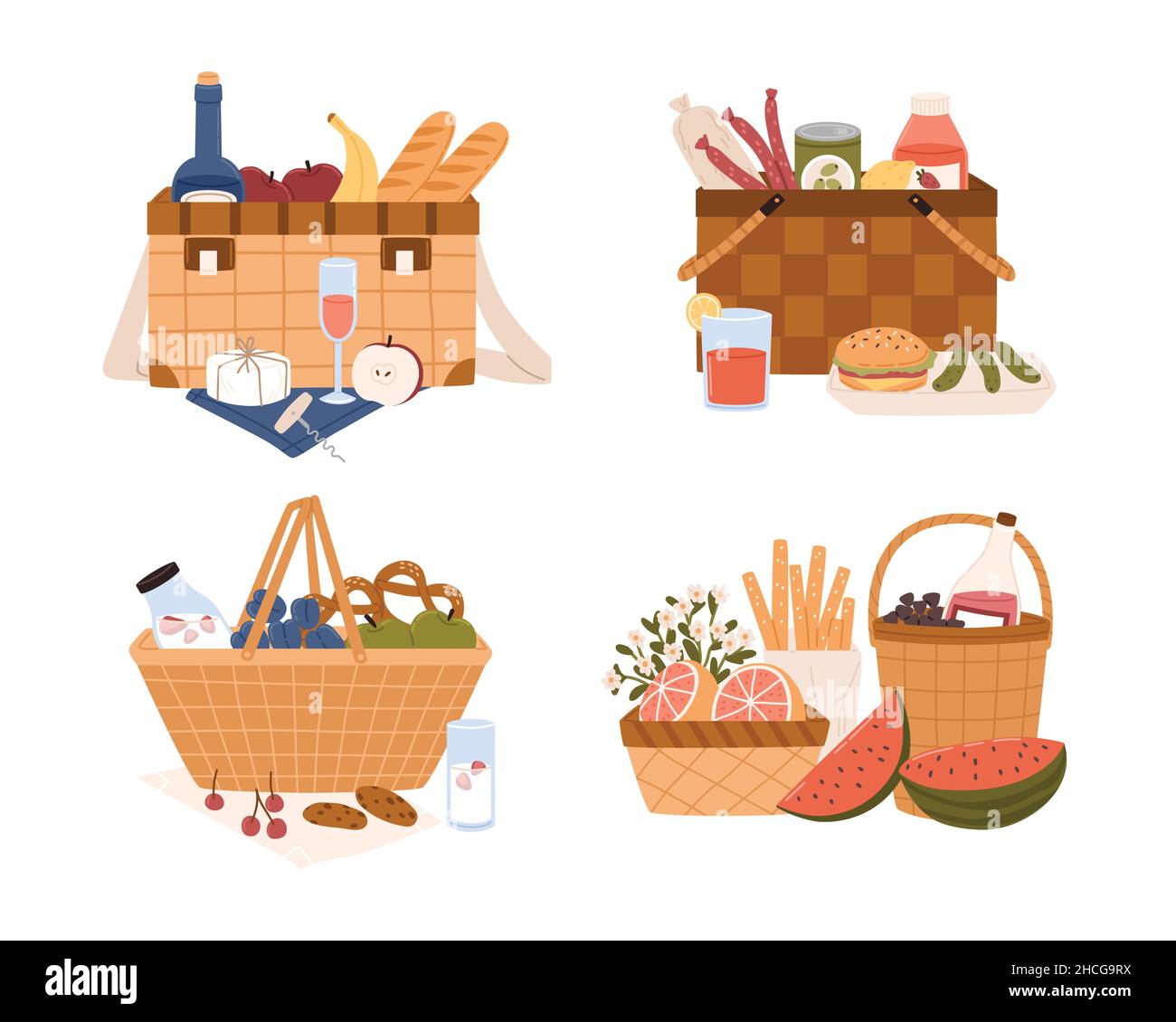 Picnic basket and wine Stock Vector Images - Alamy