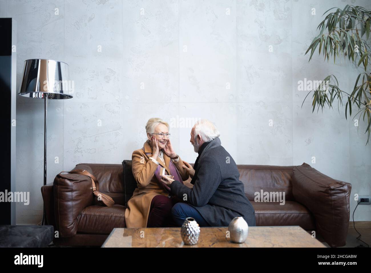 Senior woman excited about a marriage proposal Stock Photo