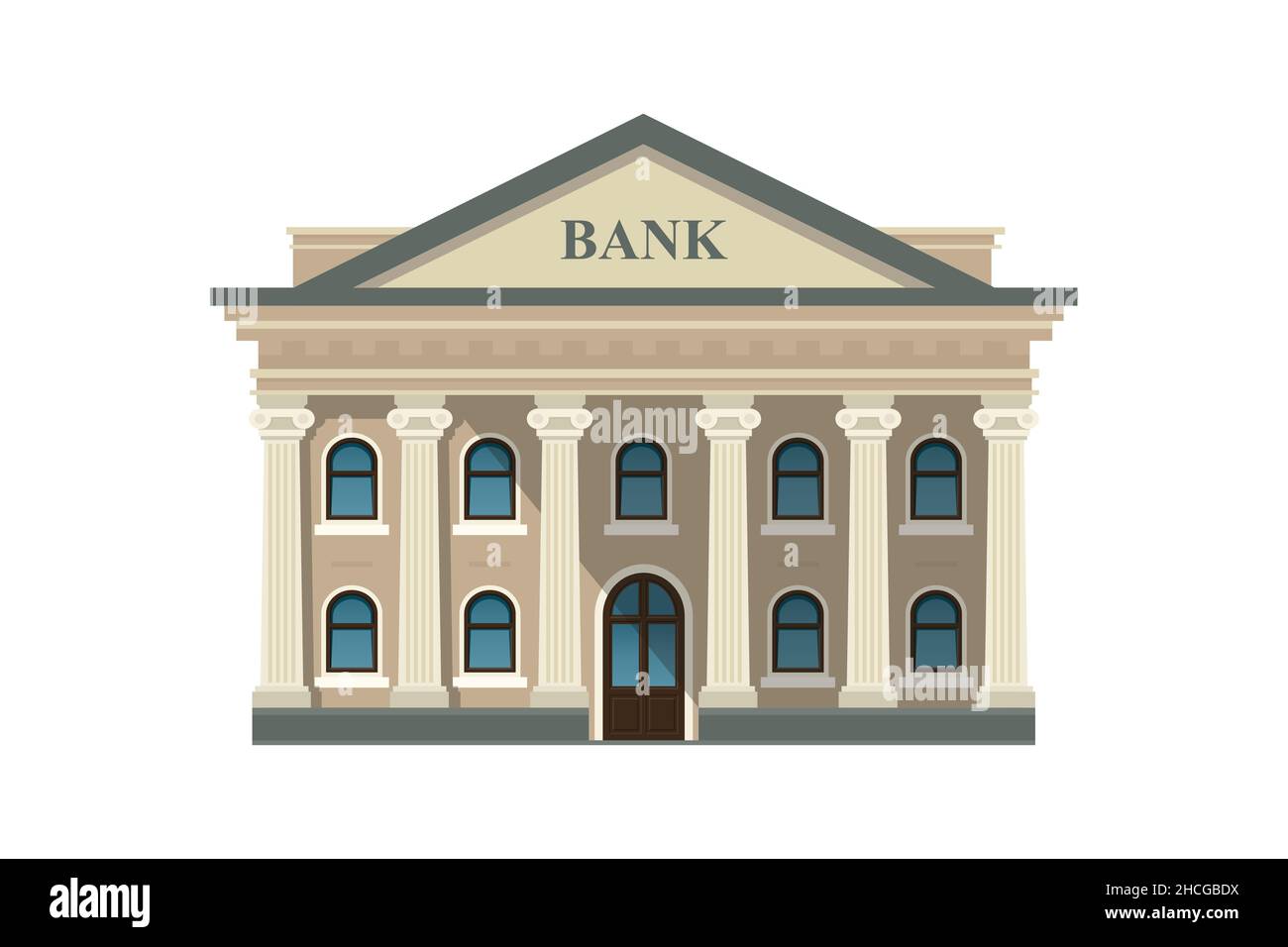 Miniature classic bank architecture design with roman pillar and modern vibe. Public building for city scape. Flat vector illustration isolated Stock Vector