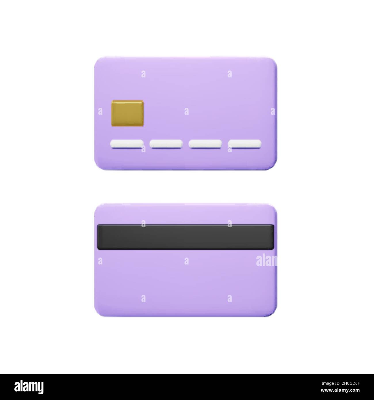 Cartoon style purple credit card front and back view. Banking operation. Financial transactions and payments. Credit card for online payment or shoppi Stock Vector
