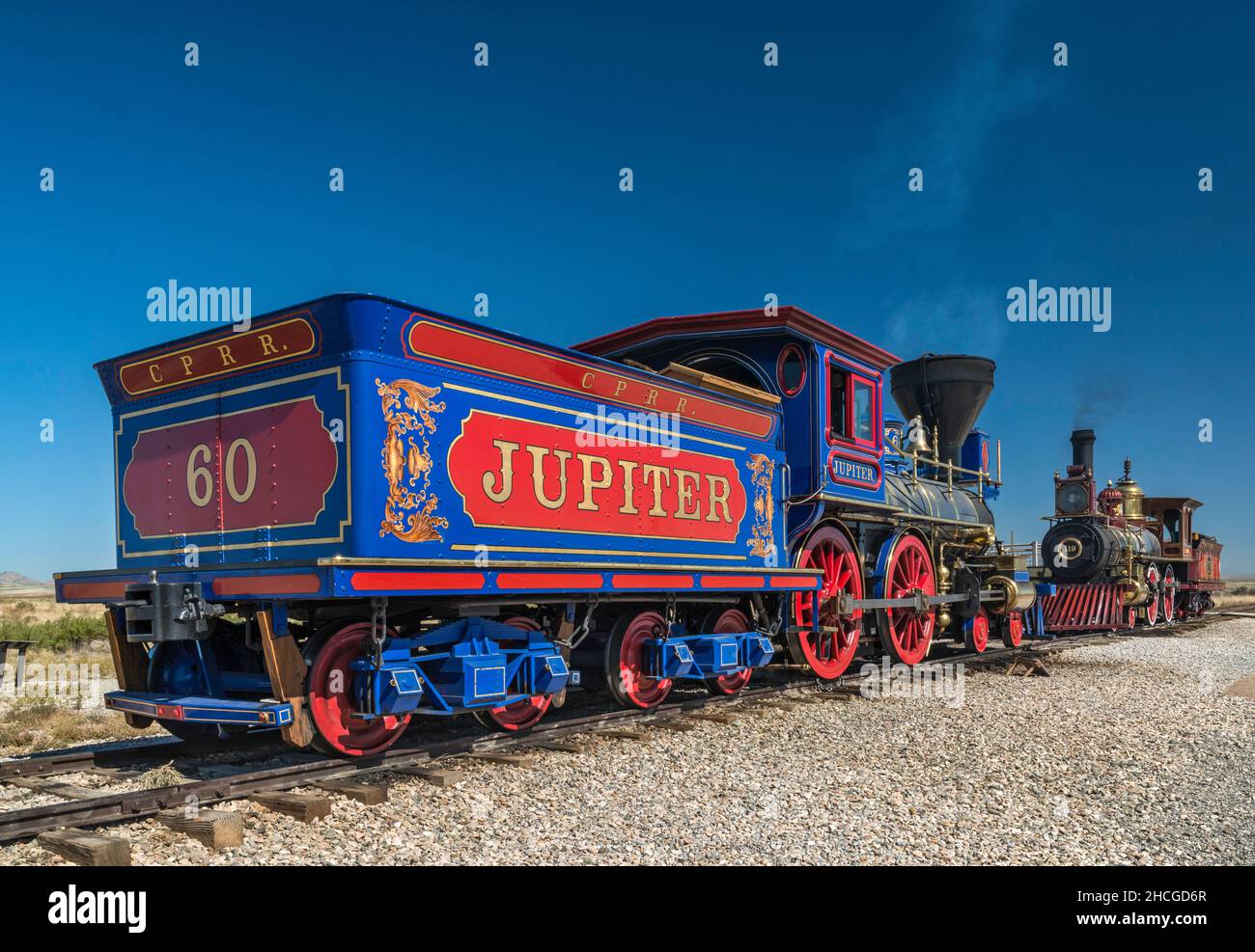Jupiter and No 119 steam engine replicas at Last Spike Site