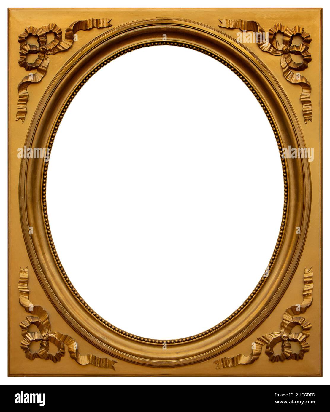 Old wooden square oval gilded frame isolated on the white background