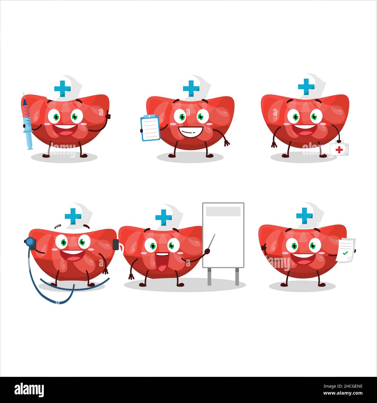 Doctor profession emoticon with red orange gummy candy cartoon character. Vector illustration Stock Vector