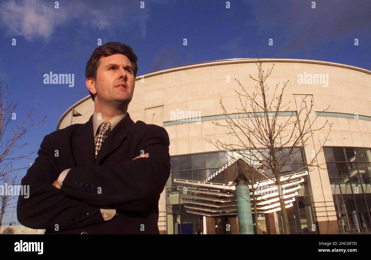 File photo dated 2/11/99 of Ulster Unionist MP Jeffrey Donaldson outside Belfast Waterfront Hall. A young Jeffrey Donaldson was described in 1997 as a 'thoughtful individual, not devoid of personal charm' in a briefing note prepared for a Government minister, according to newly released documents from the National Archives. Issue date: Wednesday December 29, 2021. Stock Photo