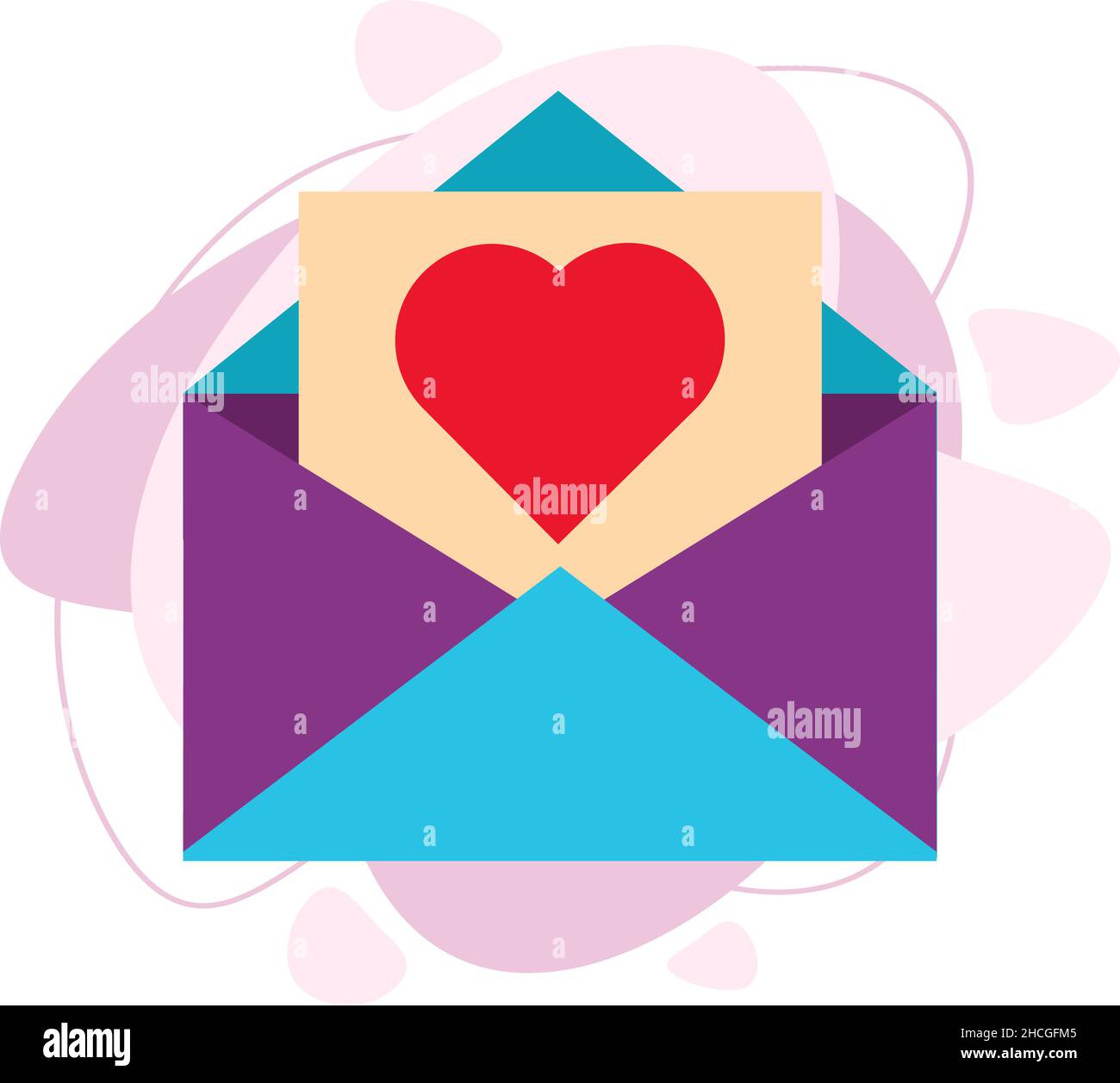 There is a postcard with a heart in the envelope. Stock Vector