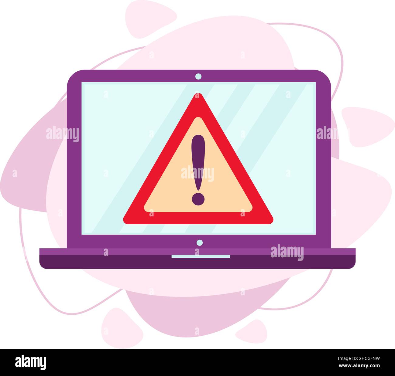 A laptop with an exclamation mark icon on the screen. Stock Vector