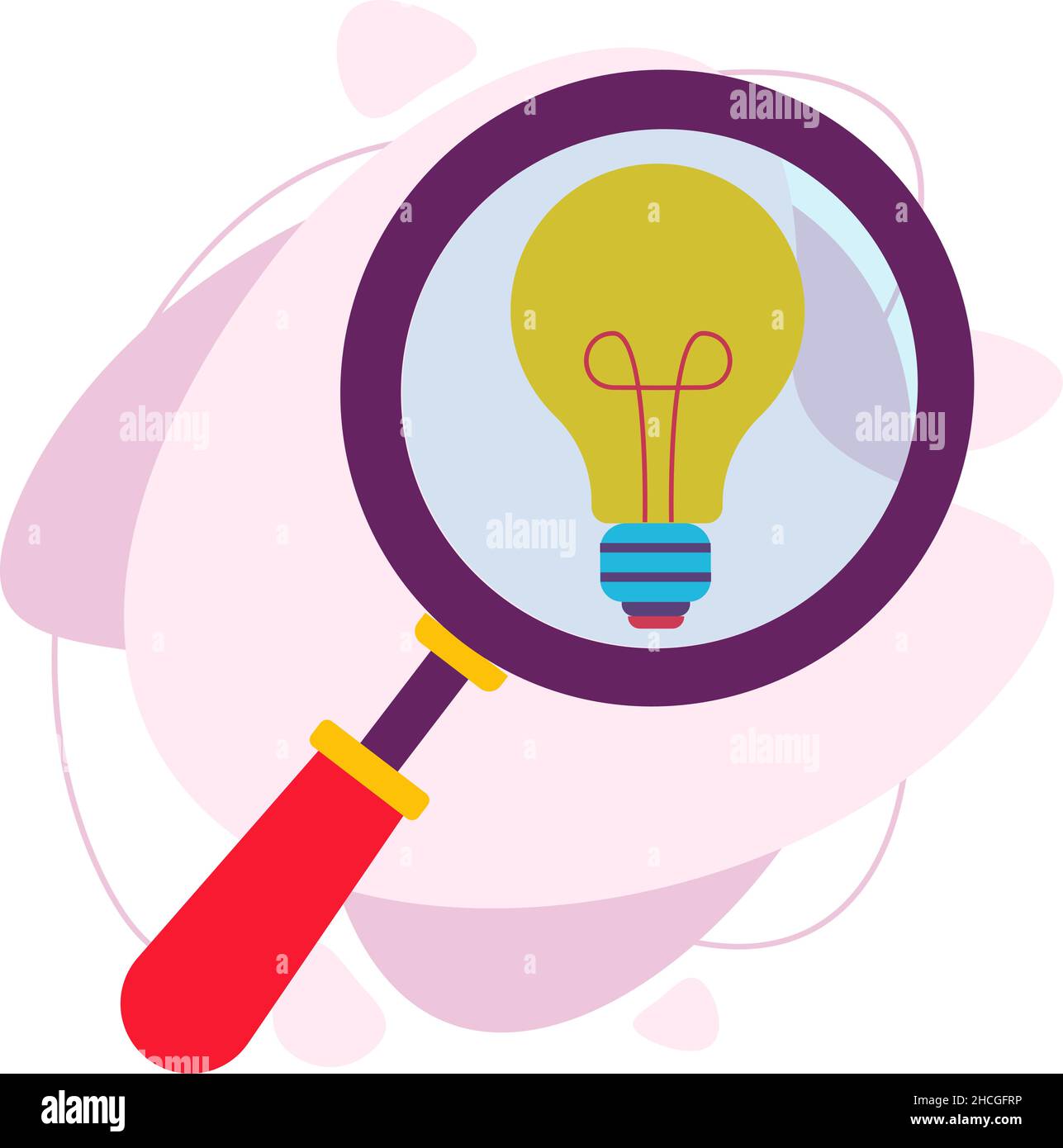 Magnifying optical glass with a light bulb icon. Stock Vector