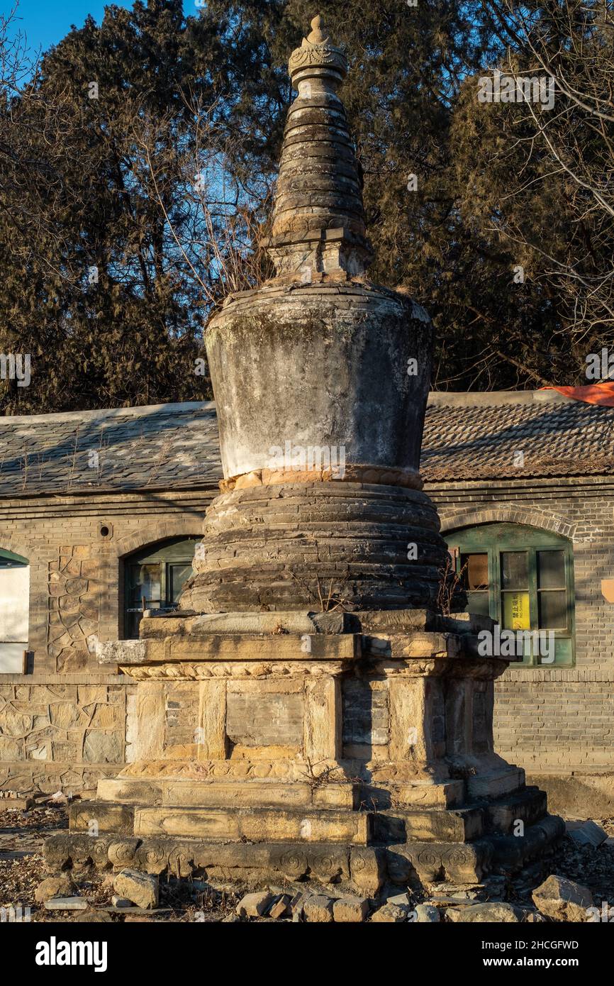 Dragon pagoda in Tanzhe Temple in Beijing, China. What’s buried inside is not a monk, but the remains of a green snake. Stock Photo